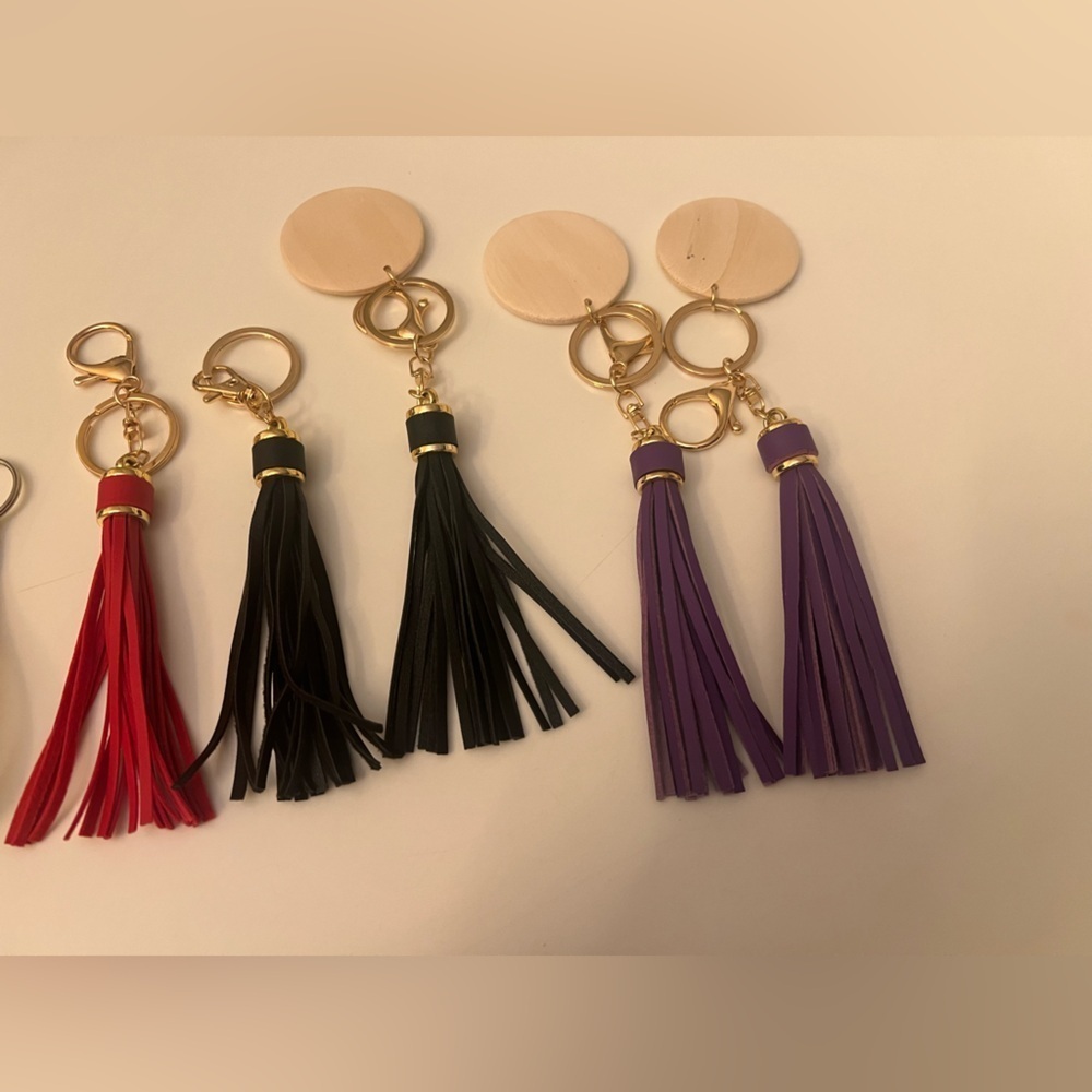 KEY CHAINS. COLORFUL TASSEL FAUX LEATHER KEY CHAINS AND TWO WRISTLET KEY CHAINS - Picture 3 of 4